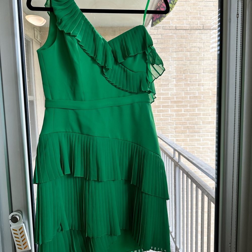 BCBGMaxAzria Green Ruffled One Shoulder Mini Dress